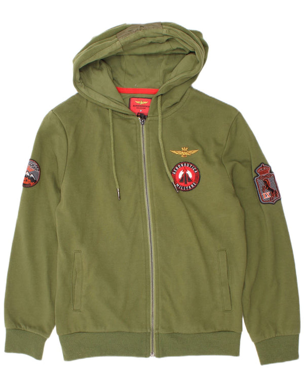 Aeronautica Militare Jungen-Kapuzenpullover mit grafischem Reißverschluss, 9–10 Jahre, Grün