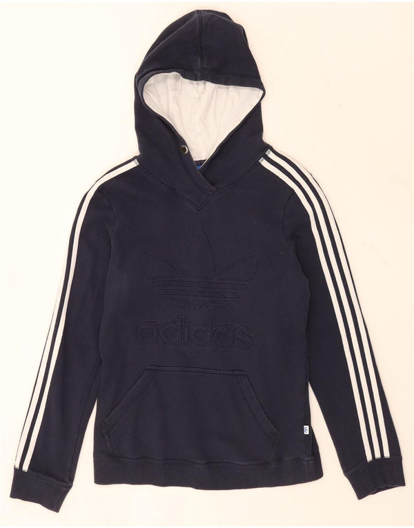 Adidas Damen Graphic Hoodie Pullover UK 14 Medium Marineblau Baumwolle