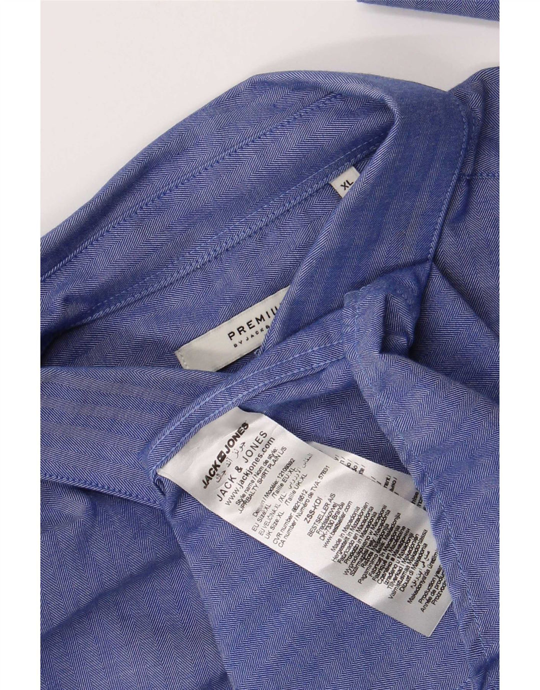 Jack & Jones Herrenhemd XL, blaues Fischgrätenmuster aus Baumwolle