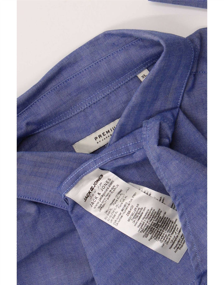 Jack & Jones Herrenhemd XL, blaues Fischgrätenmuster aus Baumwolle