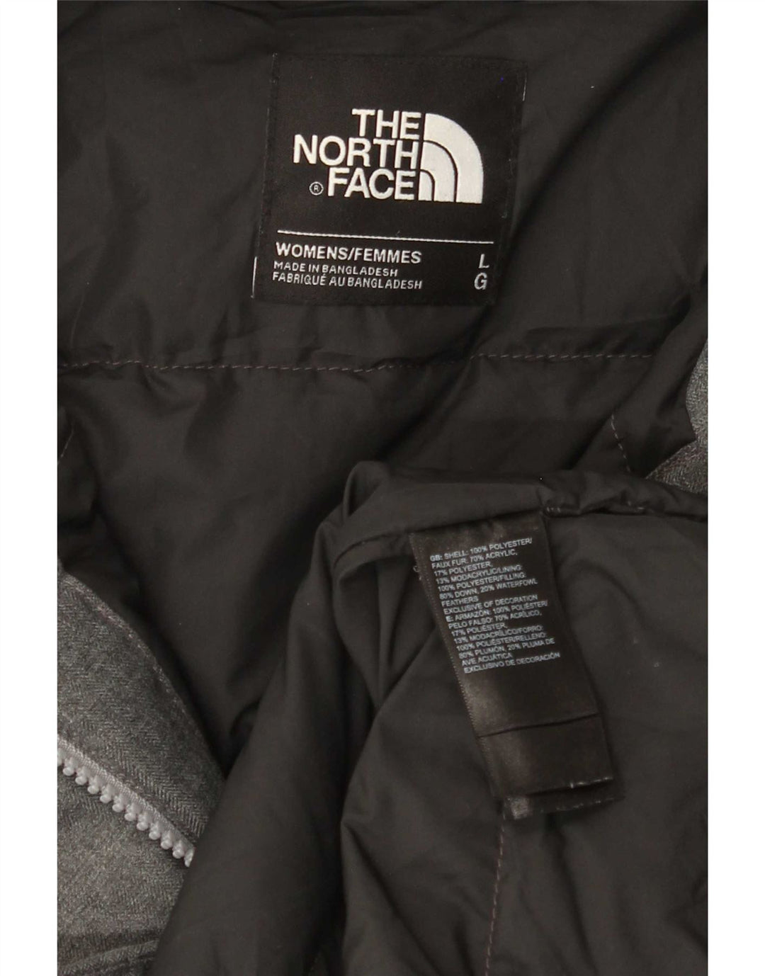 The North Face Wattierter Damenmantel mit Kapuze, UK 16, Größe L, Grau, Polyester