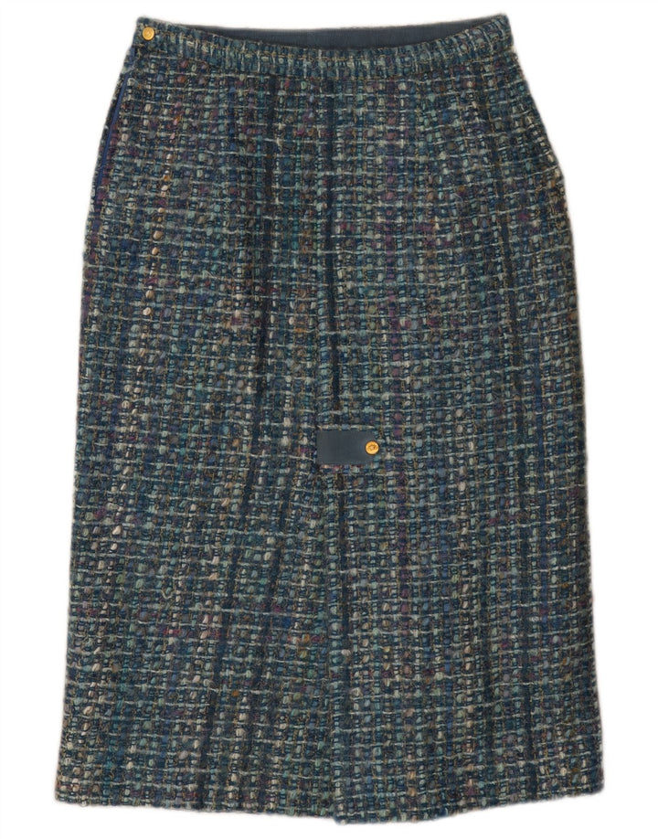 Vintage Damen Gerader Rock W28 Mittelblau kariert