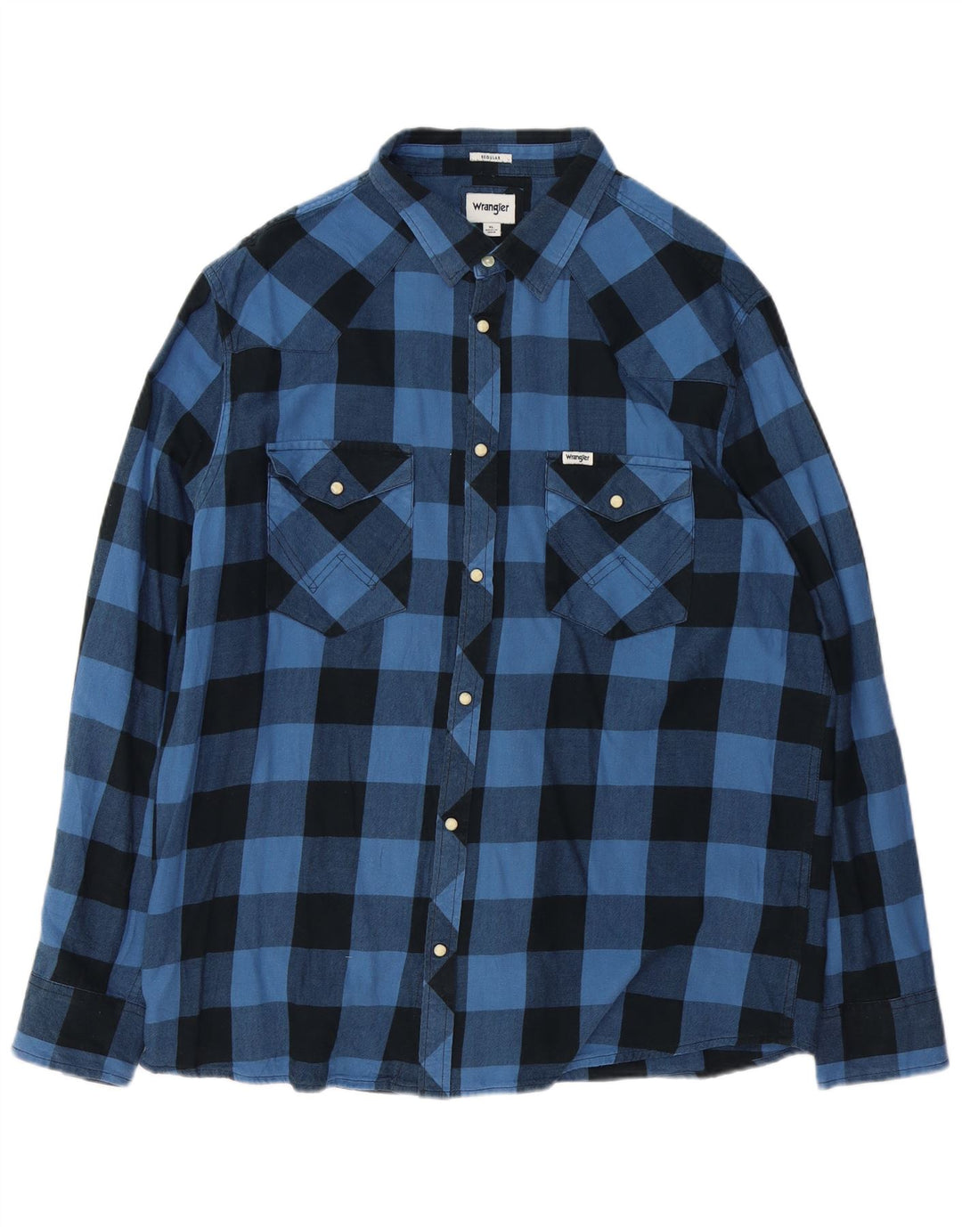 Wrangler Herren-Flanellhemd mit normaler Passform, XL, blaue Gingham-Baumwolle
