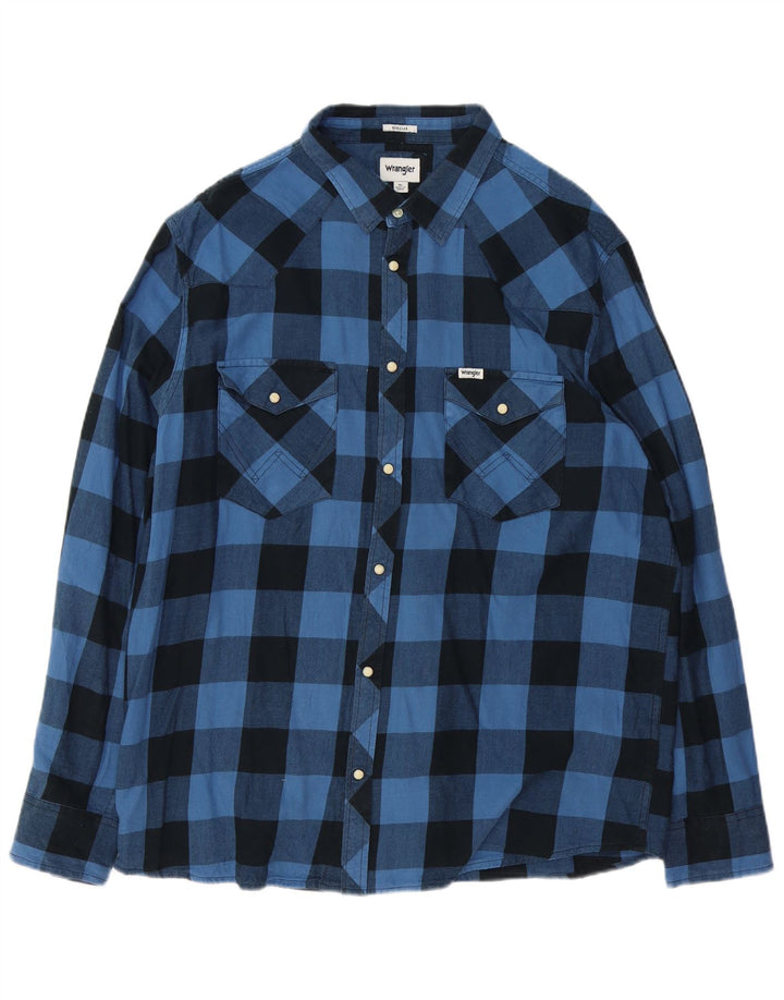 Wrangler Herren-Flanellhemd mit normaler Passform, XL, blaue Gingham-Baumwolle