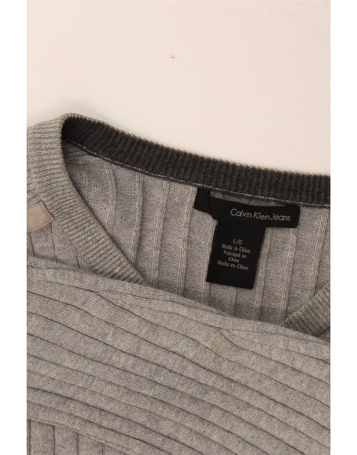 Calvin Klein Herren-Pullover mit V-Ausschnitt, groß, graue Baumwolle
