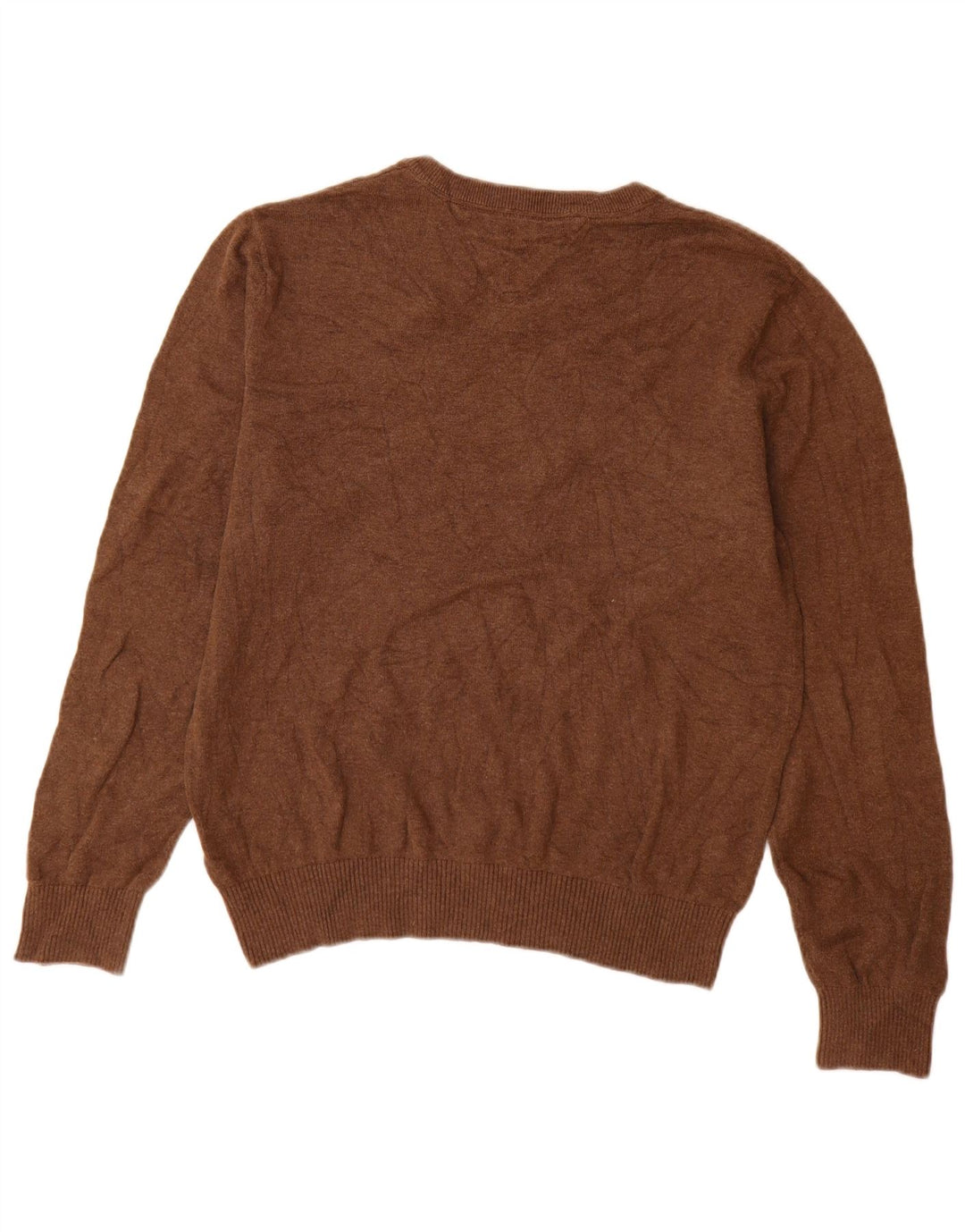 Tommy Hilfiger Herren-Pullover mit V-Ausschnitt aus mittelbrauner Baumwolle