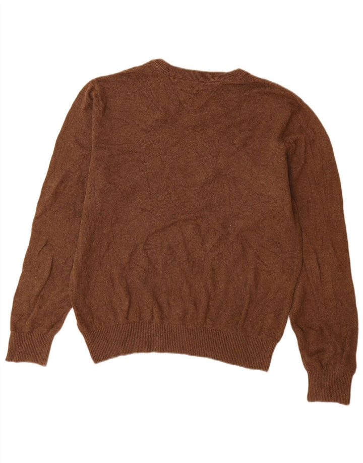 Tommy Hilfiger Herren-Pullover mit V-Ausschnitt aus mittelbrauner Baumwolle
