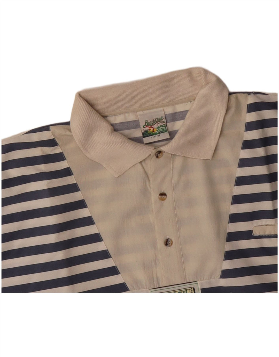 VINTAGE Herren Kurzarm-Pullover-Hemd IT 52/54 Groß Blau gestreift