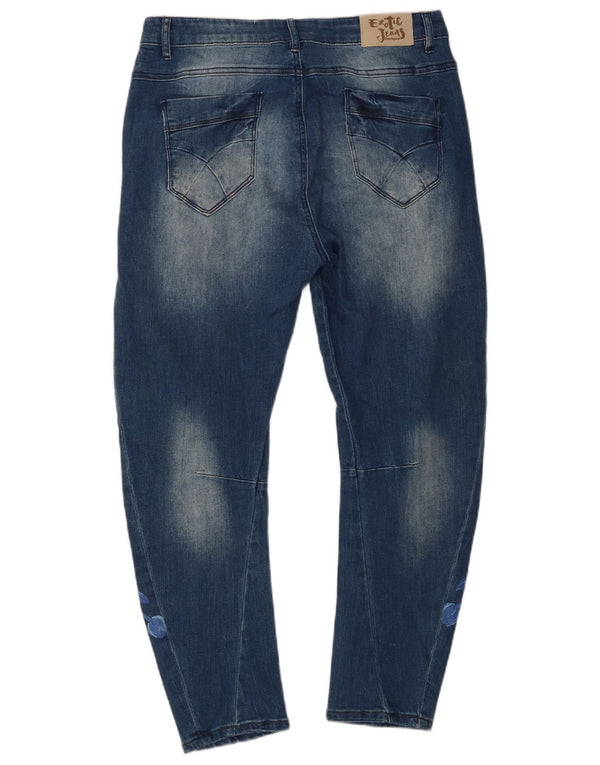 Desigual Damen Distressed Crop Slim Jeans W28 L25 Blue Floral Cotton