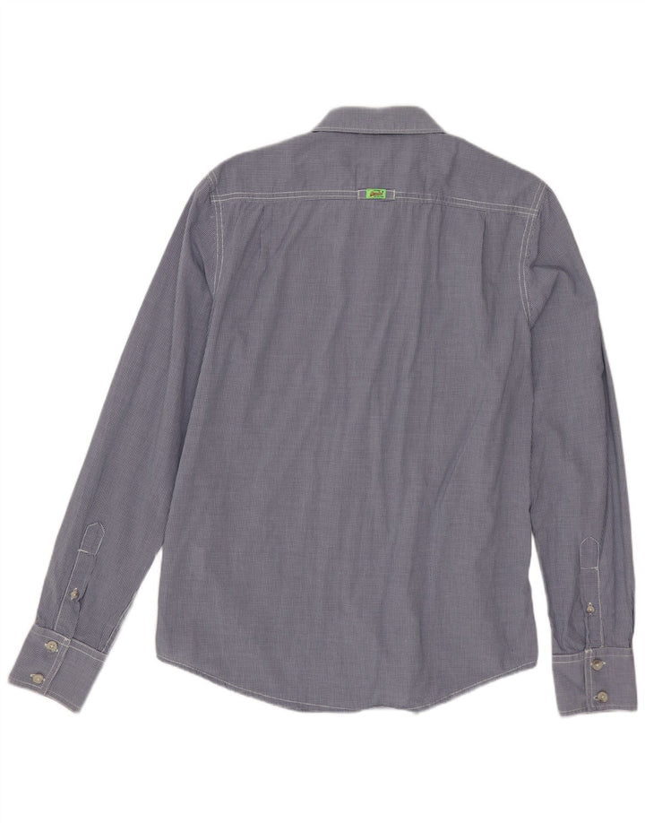 SUPERDRY Herrenhemd aus mittelblauer Gingham-Baumwolle in Marineblau