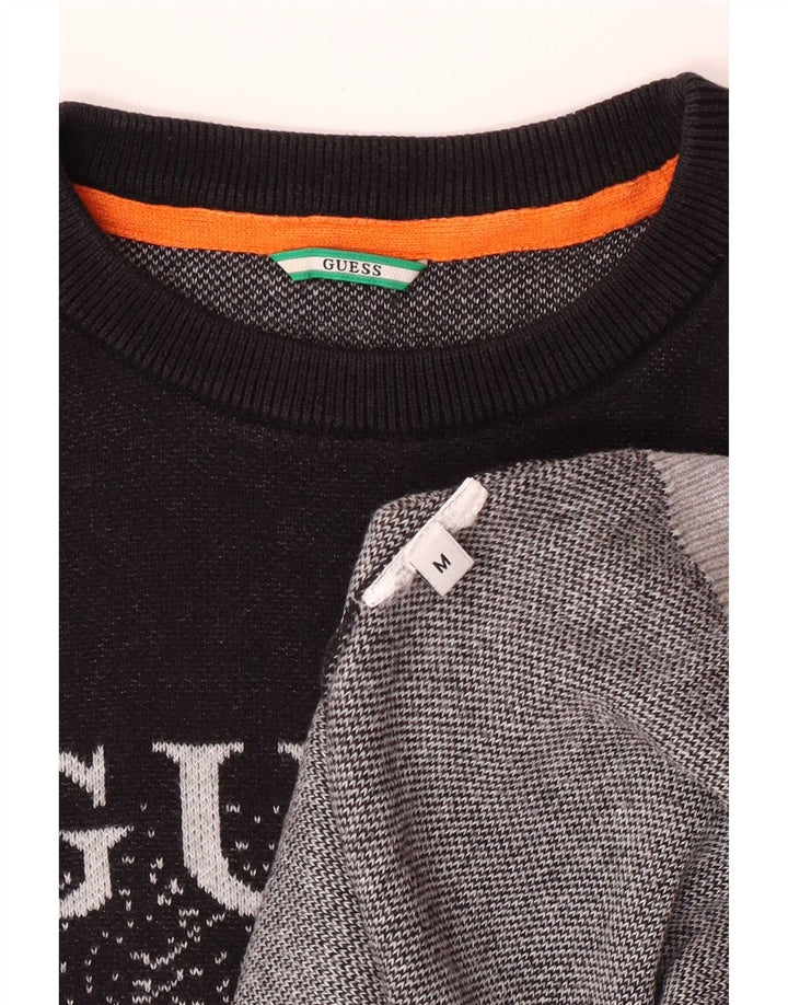 Guess Herren-Pullover mit grafischem Rundhalsausschnitt, Mittelschwarz, Farbblock