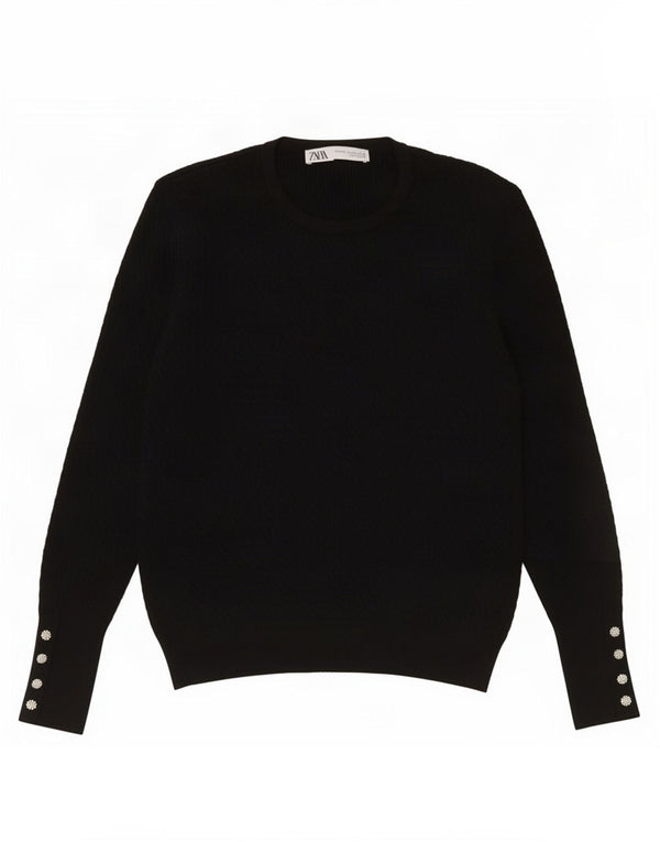 Zara Damen-Pullover mit Rundhalsausschnitt, UK 20 2XL, schwarze Viskose