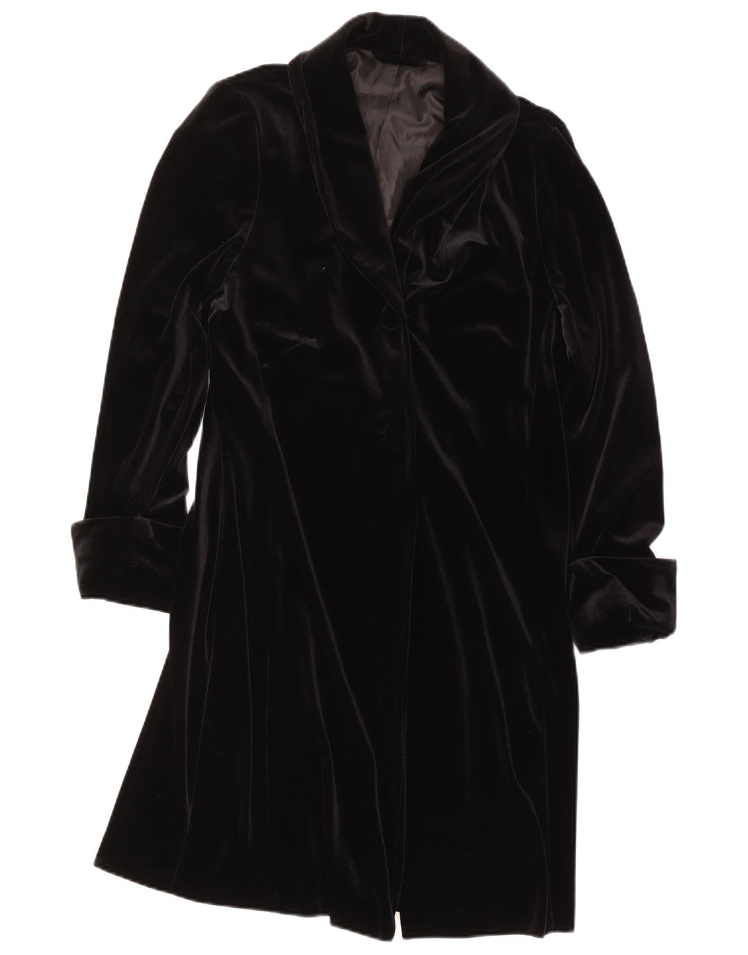 Vintage Damen Samtmantel UK 16 Großes schwarzes Polyester