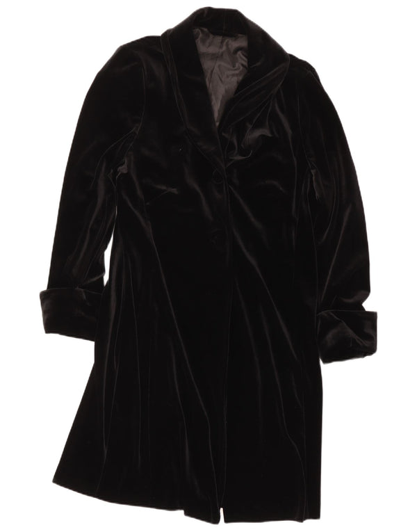 Vintage Damen Samtmantel UK 16 Großes schwarzes Polyester