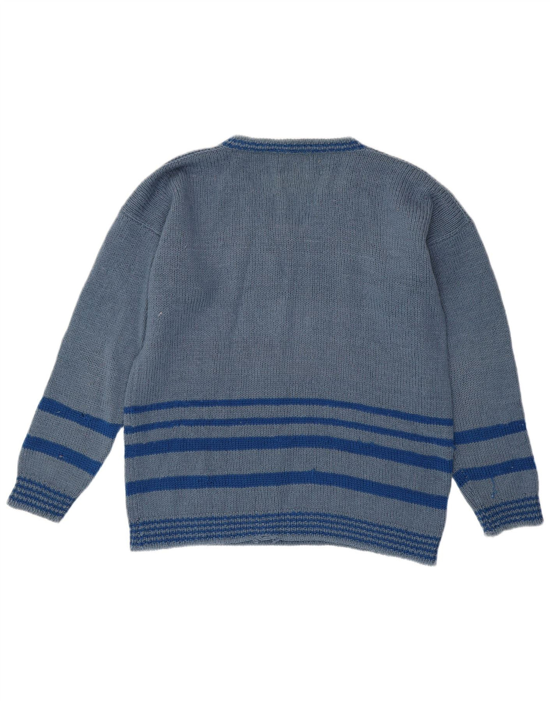VINTAGE Herren Pullover mit V-Ausschnitt, groß, blau gestreift