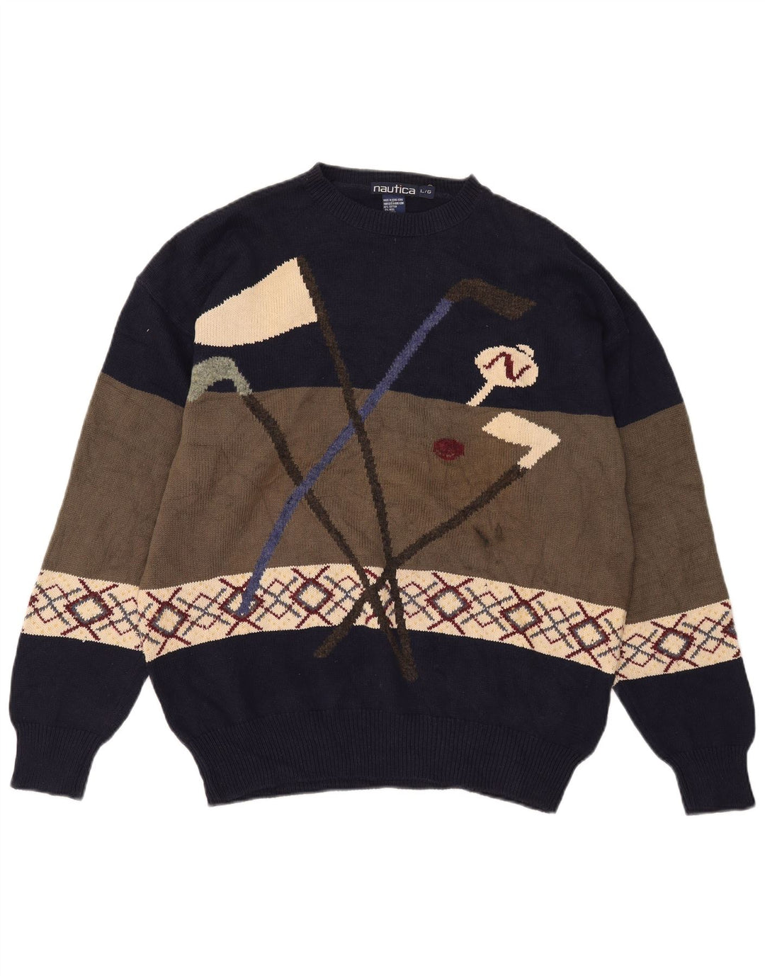 Nautica Herren-Golf-Pullover mit Rundhalsausschnitt, groß, mehrfarbig, Farbblock