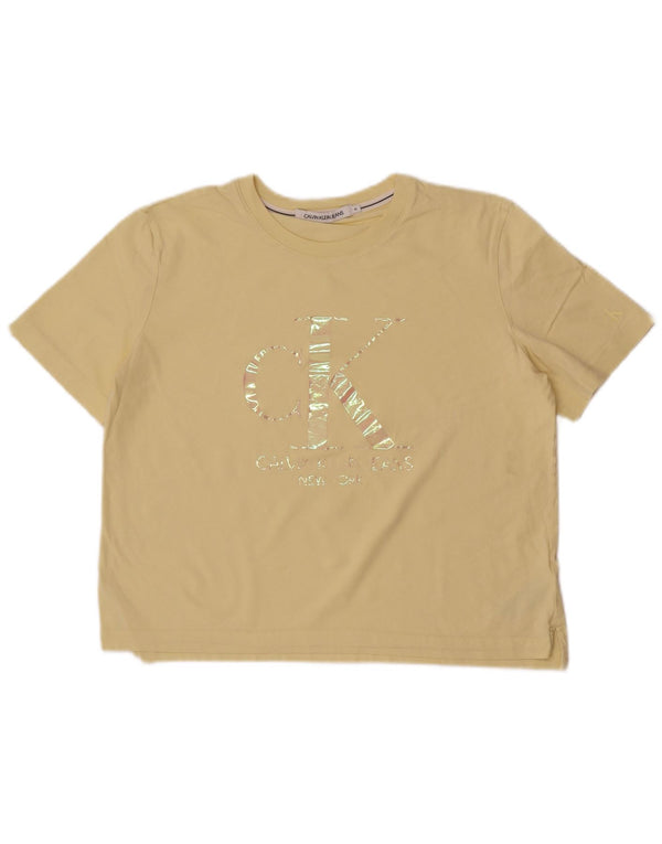 Calvin Klein Jeans Damen Crop Graphic T-Shirt Top UK 18 XL Gelbe Baumwolle