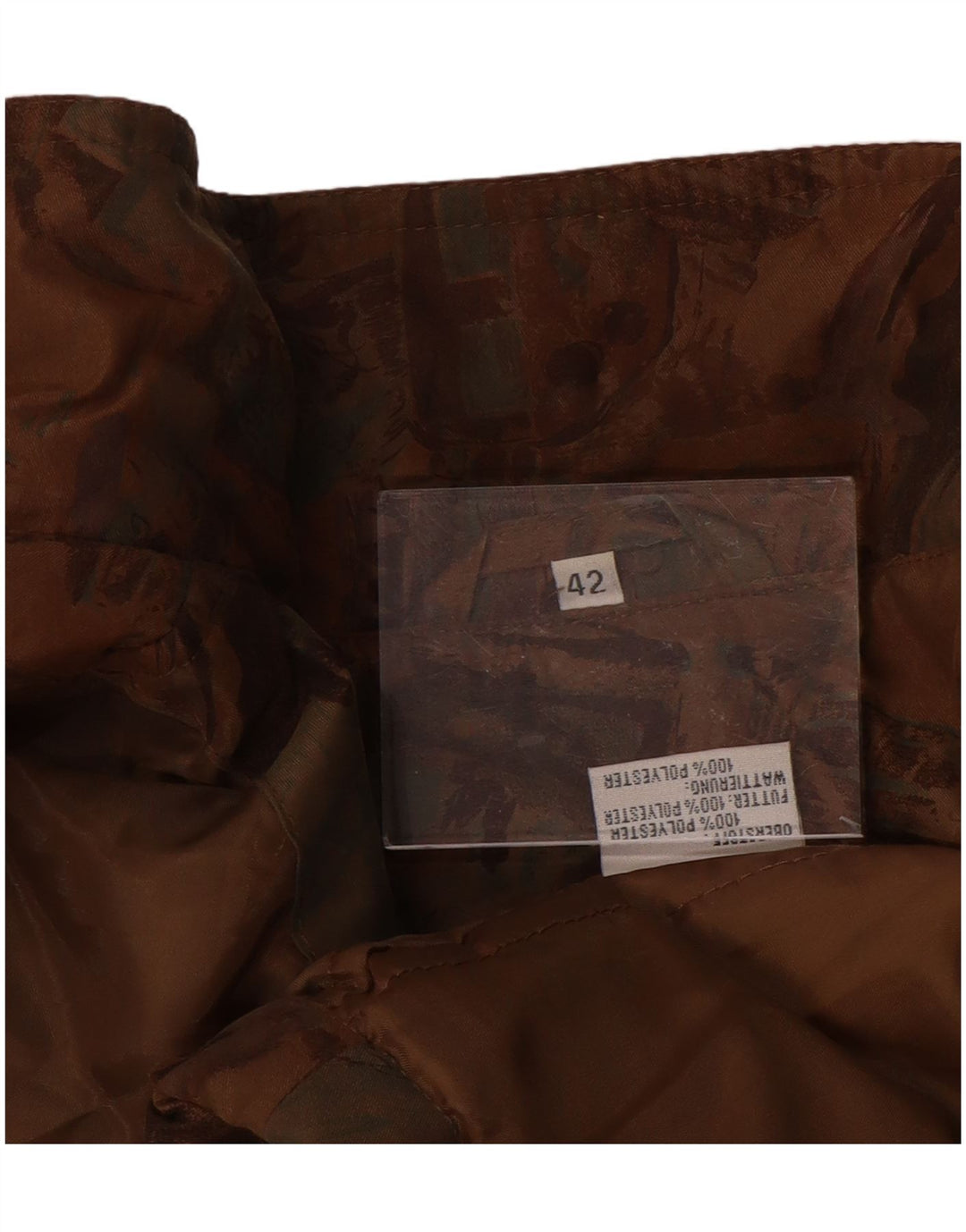 VINTAGE Damen-Regenmantel mit lockerer Passform und abstraktem Muster, EU 42, groß, braun