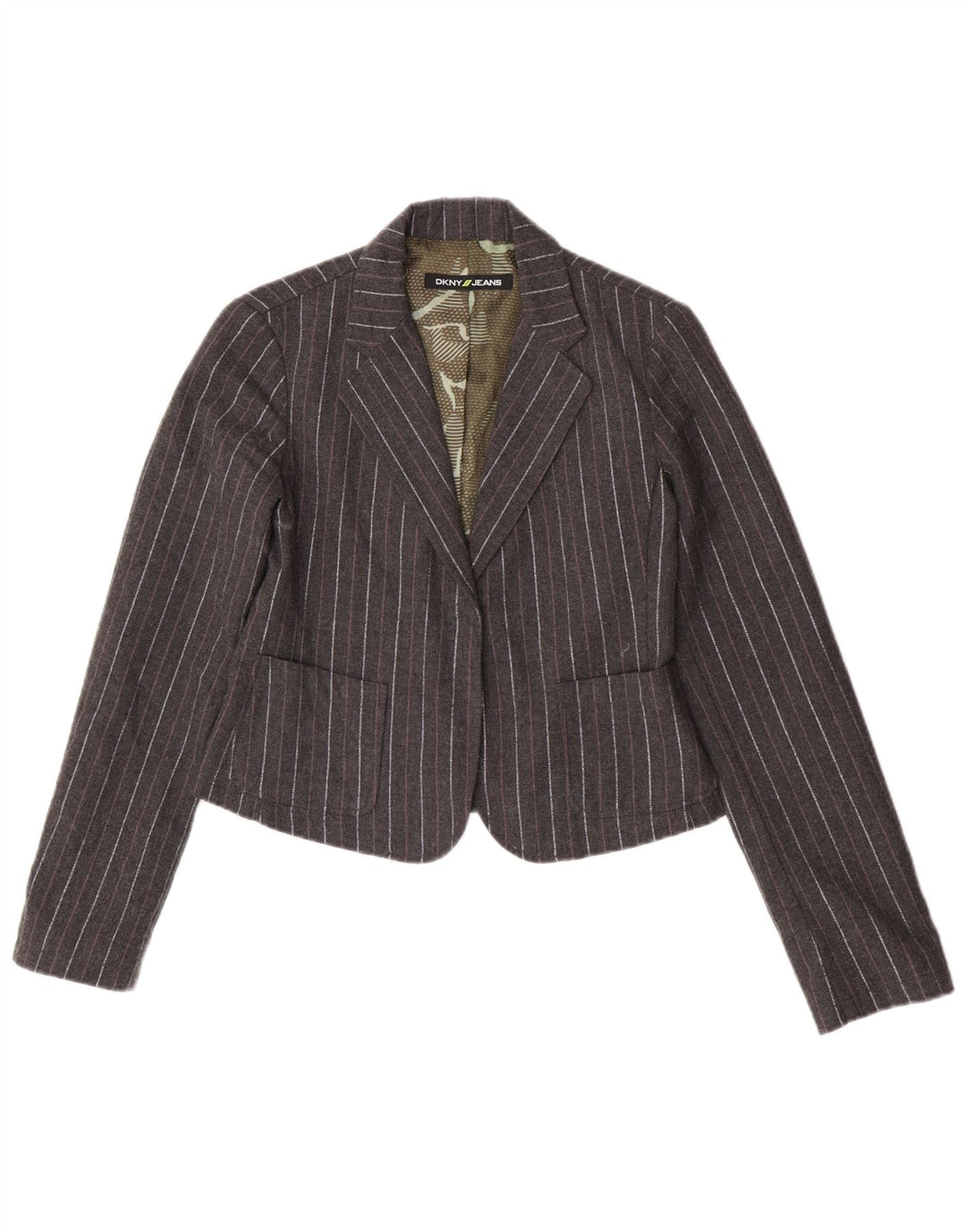 Dkny Womens Crop Open Blazer Jacke UK 12 Mittelgraues Nadelstreifen-Polyester