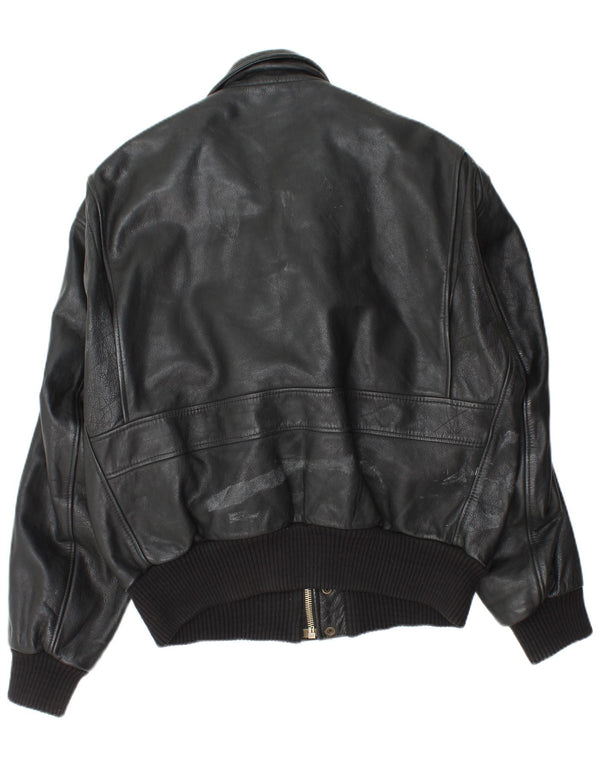 Vintage Herren Militärlederjacke IT 52 XL Schwarzes Leder