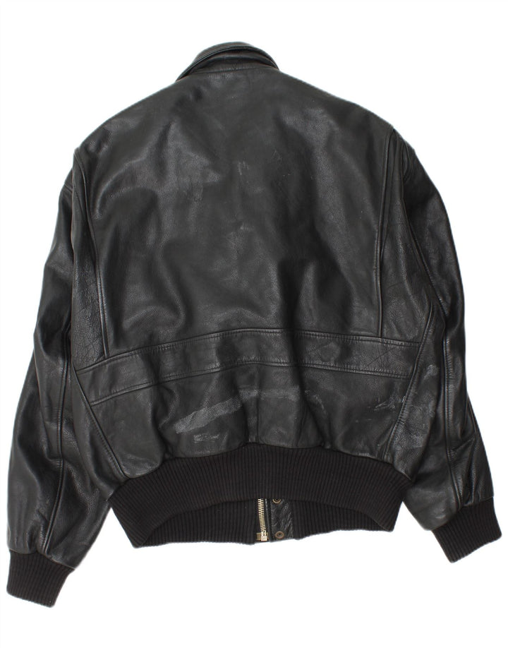Vintage Herren Militärlederjacke IT 52 XL Schwarzes Leder