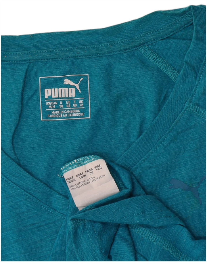 Puma Damen T-Shirt Top UK 12 Mittelblau gefleckte Baumwolle