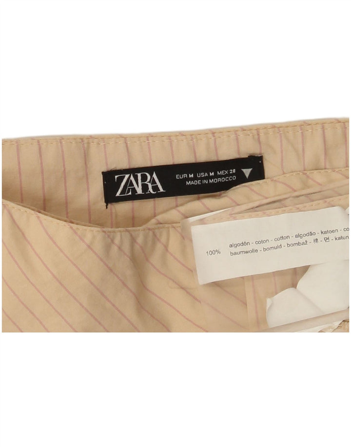 Zara Damen Mini-Wickelrock Medium W28 Beige Nadelstreifen-Baumwolle