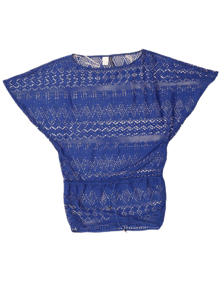 RALPH LAUREN Damen Fledermaus-Häkelblusenoberteil UK 14 Mittelblaues Polyester