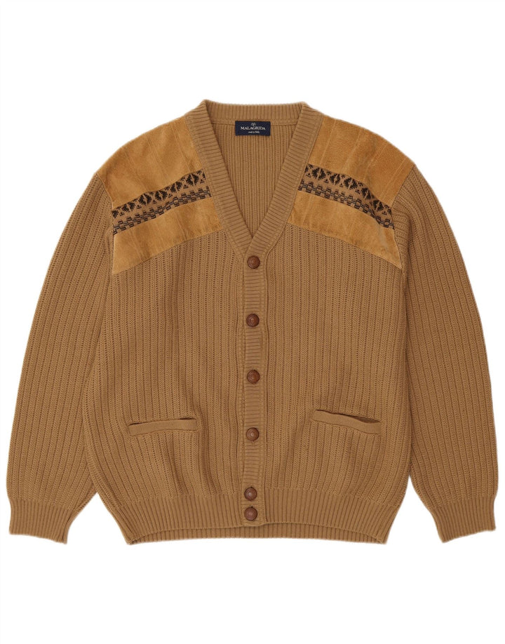 Malagrida Herren-Strickjacke, groß, beige, geometrisch