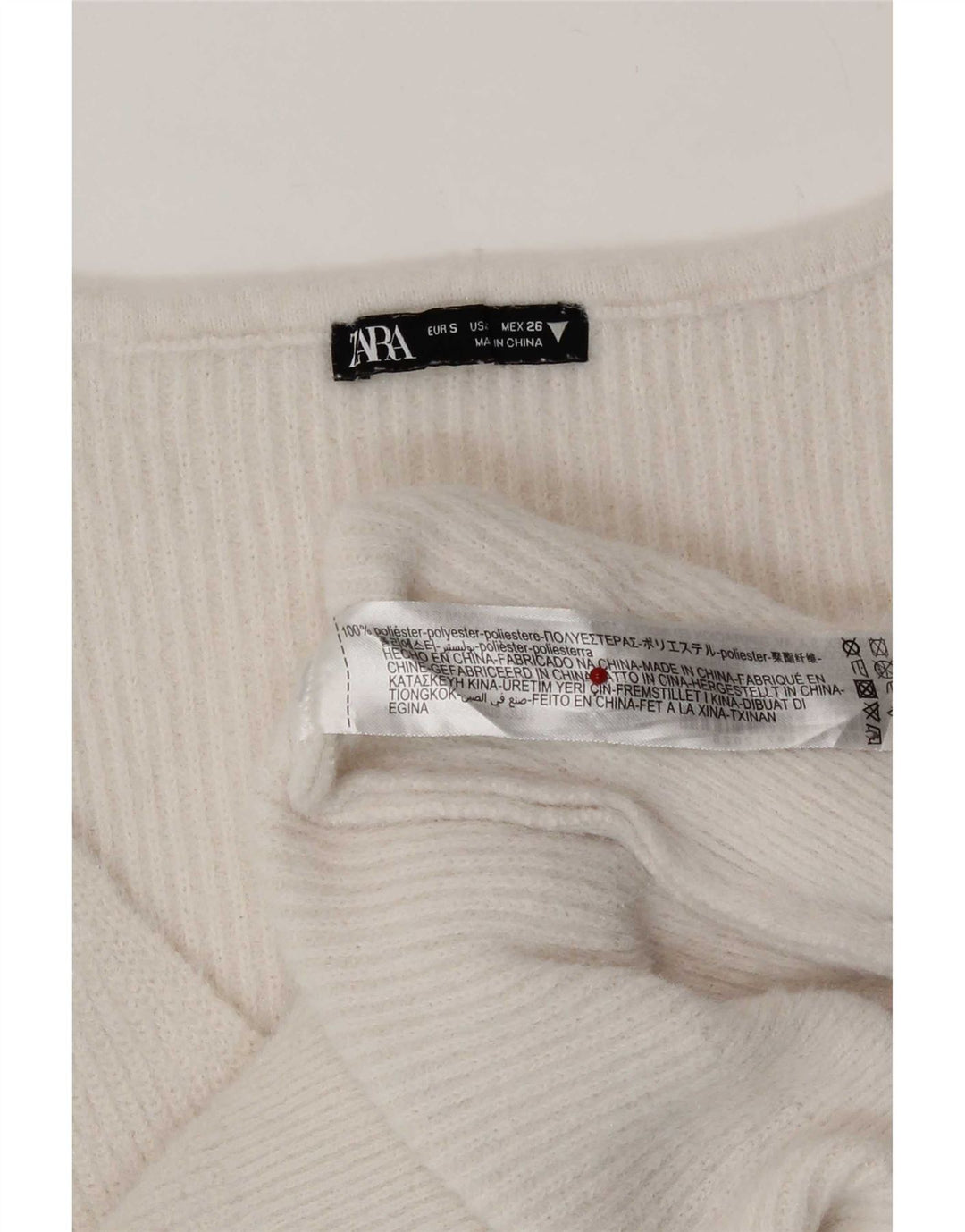 Zara Damen-Pullover mit V-Ausschnitt, Gr. 10, Größe S, Weiß, Polyester