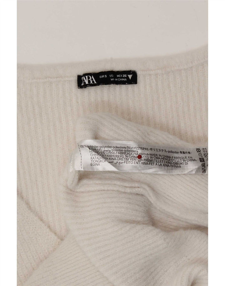 Zara Damen-Pullover mit V-Ausschnitt, Gr. 10, Größe S, Weiß, Polyester