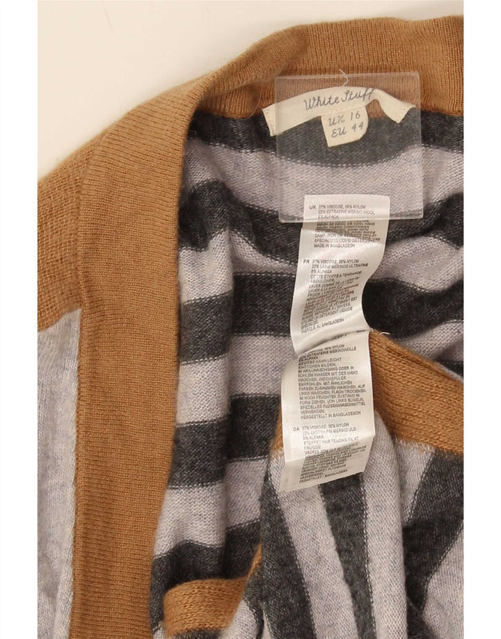 White Stuff Damen Longline Open Cardigan Pullover UK 16 Large Grau gestreift