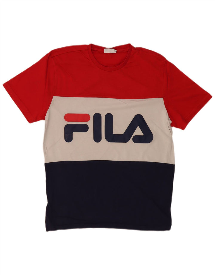 FILA Herren-T-Shirt mit Grafik, mittelgroß, mehrfarbig, Colourblock-Baumwolle