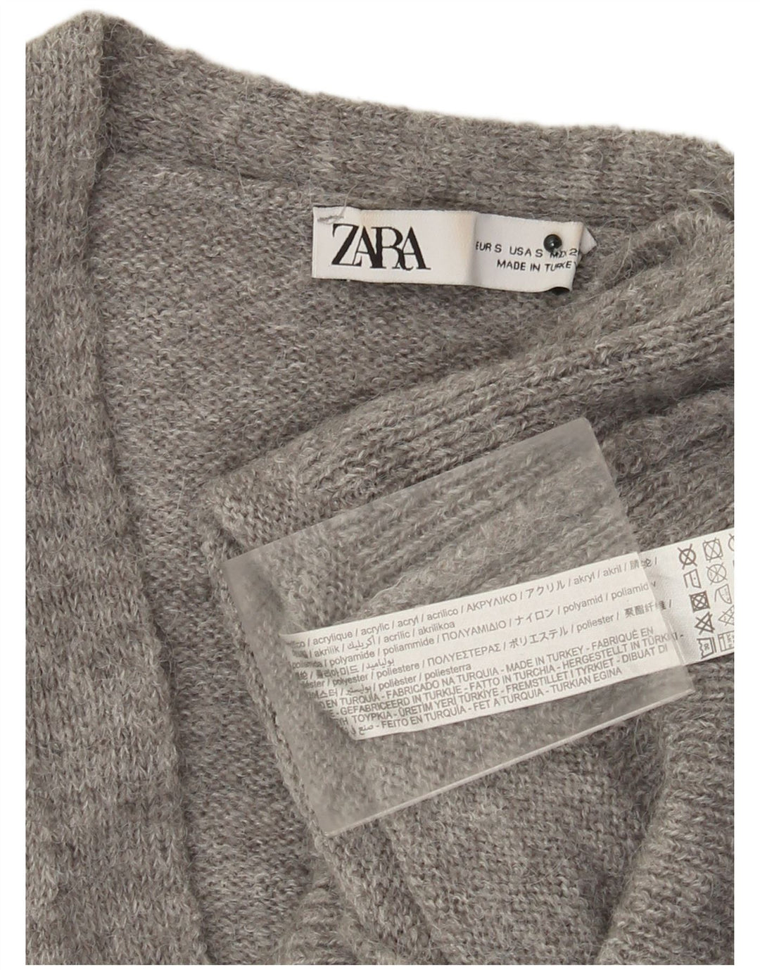 ZARA Damen Crop Cardigan Pullover UK 10 Small Grau Acryl