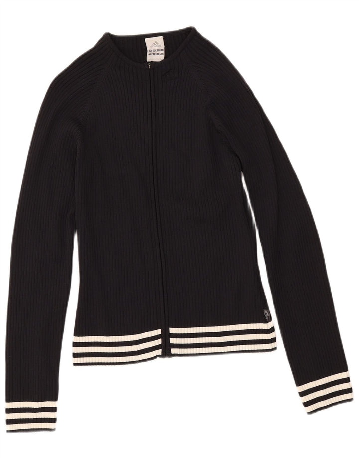 ADIDAS Damen-Cardigan-Pullover UK 12 Mittelschwarzes Nylon