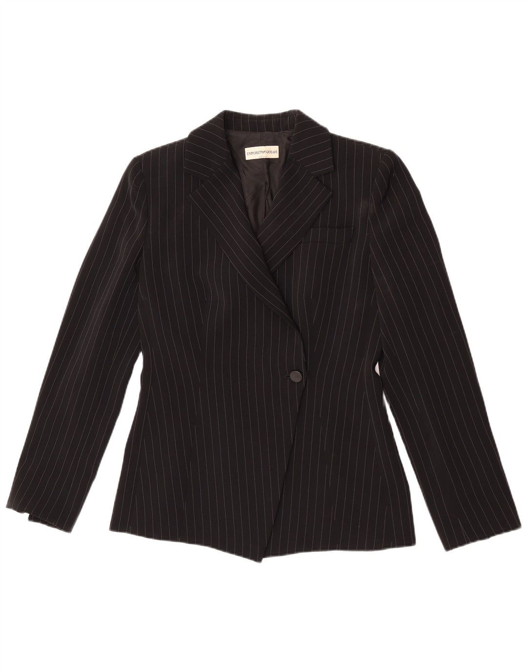 Emporio Armani Damen 1-Knopf-Blazer-Jacke, Größe S, Schwarz, Nadelstreifen