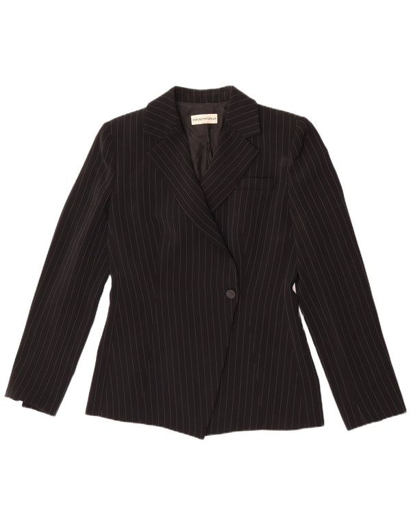 Emporio Armani Damen 1-Knopf-Blazer-Jacke, Größe S, Schwarz, Nadelstreifen