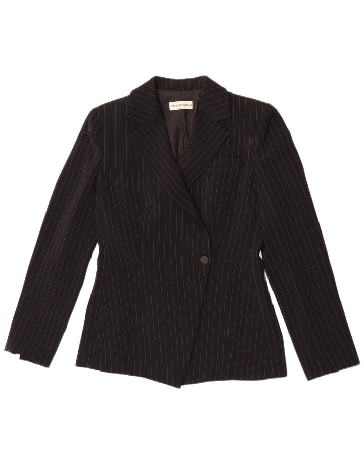 Emporio Armani Damen 1-Knopf-Blazer-Jacke, Größe S, Schwarz, Nadelstreifen