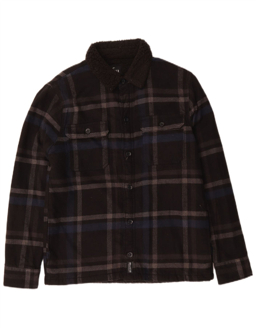 Hollister Herren Sherpa Jacke UK 36 Small Schwarz Karo Baumwolle