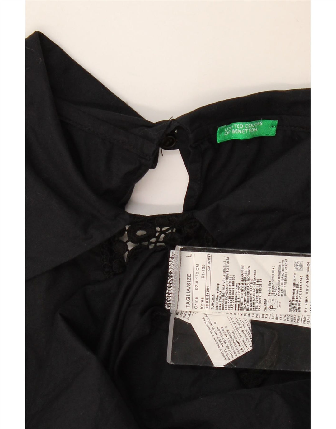BENETTON Damen-Blusenoberteil, UK-Größe 44, groß, schwarze Baumwolle mit Blumenmuster
