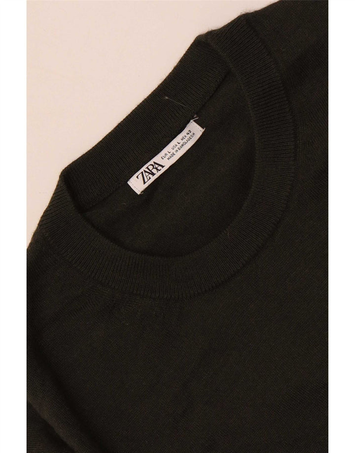 Zara Herren-Pullover mit Rundhalsausschnitt, groß, Khaki