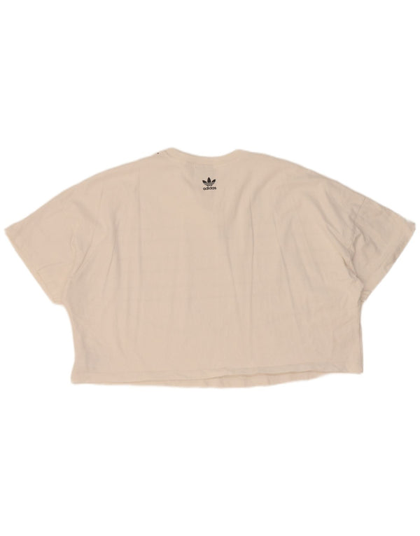 Adidas Damen Crop Graphic T-Shirt Top UK 20 2XL Weiße Baumwolle
