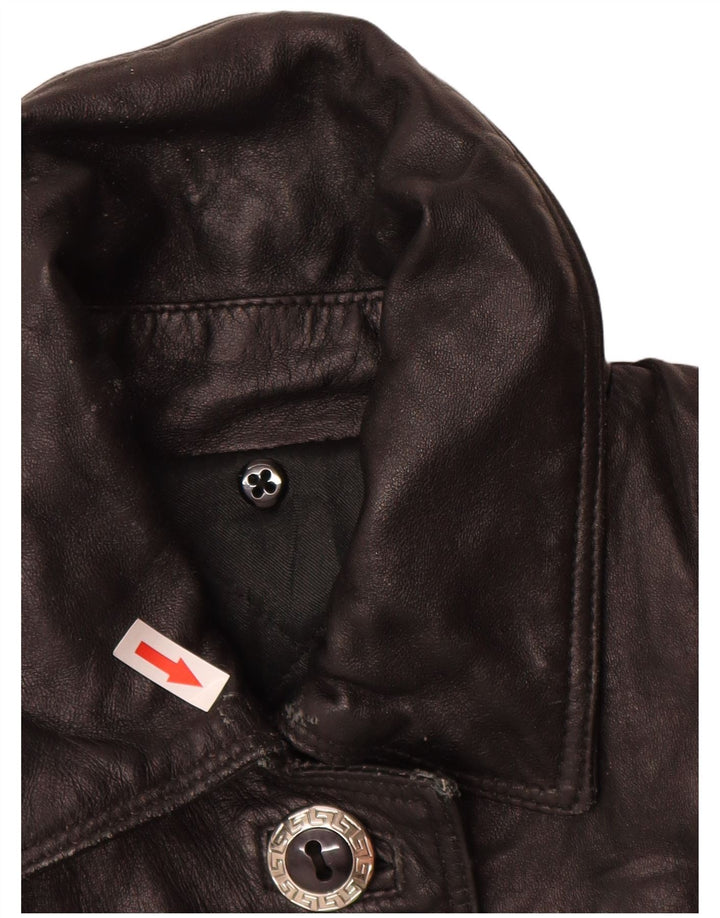 Vintage Damen Loose Fit Ledermantel UK 14 Mittelschwarzes Leder