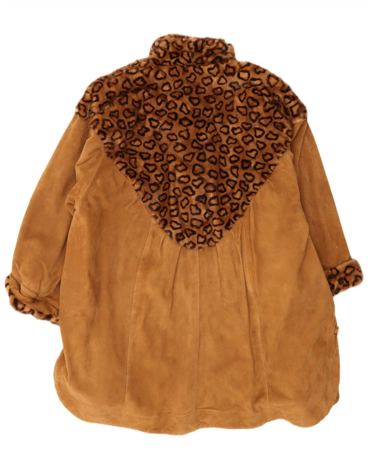 Vintage Damen Übergroßer Wildledermantel IT 44 Mittelbrauner Tierdruck