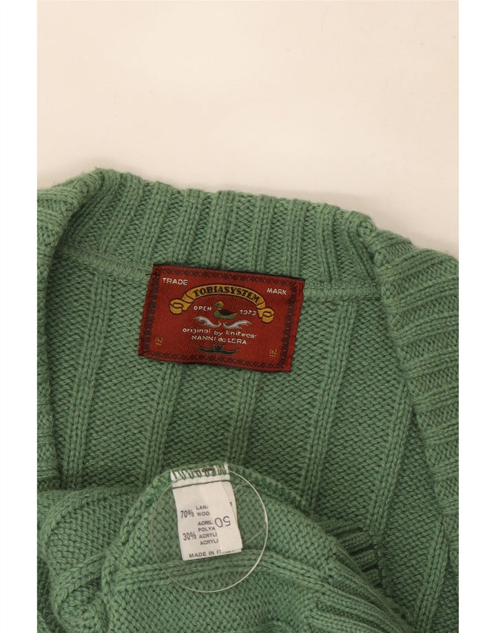 VINTAGE Herren Cardigan Pullover IT 50 Mittelgrüne geometrische Wolle
