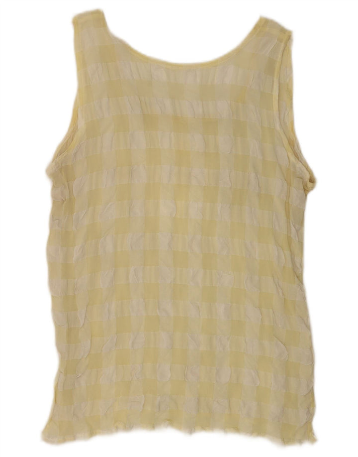 Vintage Damen Ärmelloses Blusentop UK 14 Mittelgelbes Gingham