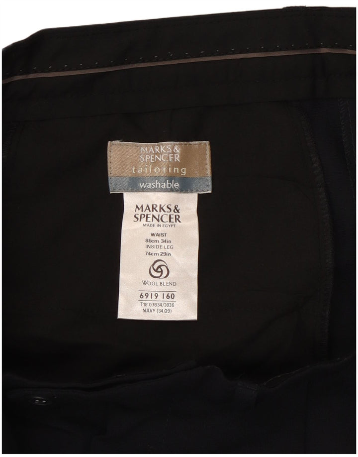 Marks & Spencer Herren-Anzughose mit Pegged-Anzug, W34, L29, marineblaues Polyester