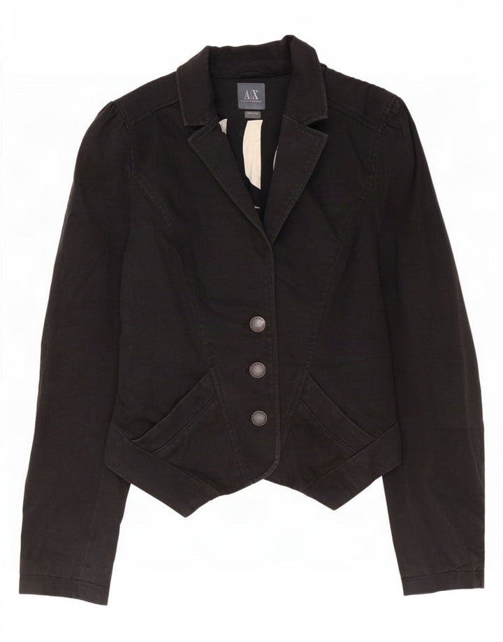 Armani Exchange Damen 3-Knopf-Bolerojacke UK 14 Große schwarze Baumwolle