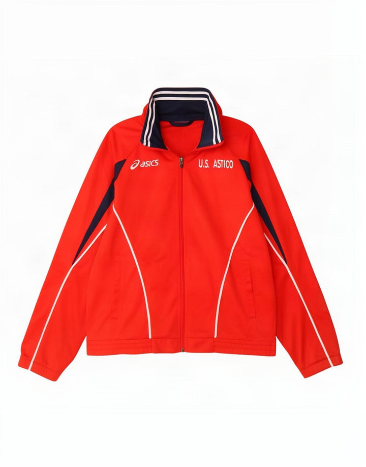 Asics Herren-Trainingsanzug mit grafischem Oberteil, XL, rotes Farbblock-Polyester