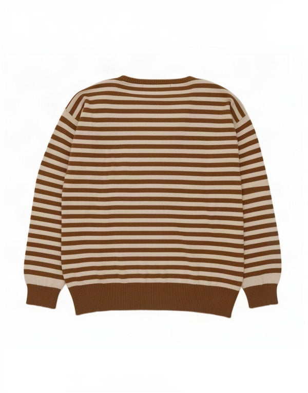Übergroßer Damen-Pullover mit U-Boot-Ausschnitt von Zara, Gr. 14, Mittelbraun gestreift